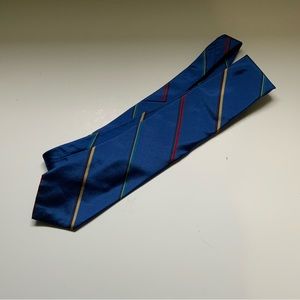 *Lanvin Vintage Designer Blue Red Teal Gold Striped Necktie